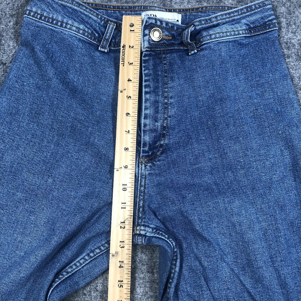 Zara Jeans Womens 10 Medium Wash High Rise Wide Leg Crop Raw Hem Relaxed Denim - Picture 9 of 16